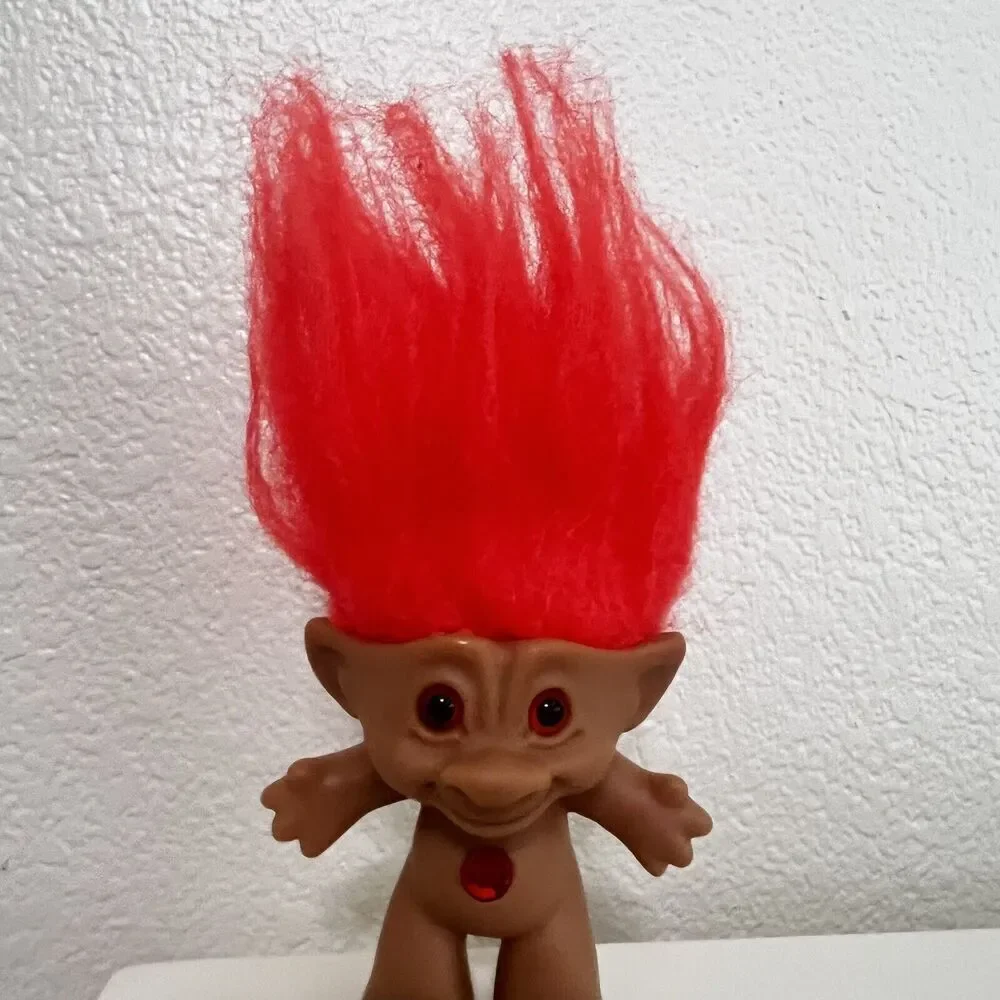 Vintage Ace Novelty Treasure Troll Doll Orange Hair Circle Wishstone 7